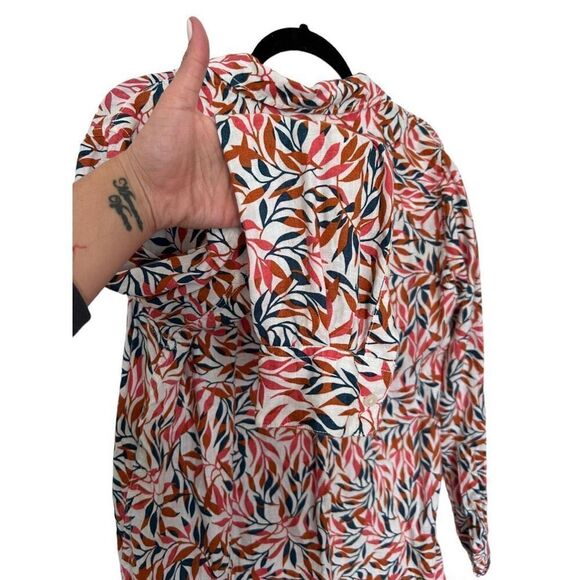 Lands’ End Linen Multicolored Leaves Botanical Ivory Button Down Tunic size M - Picture 13 of 16